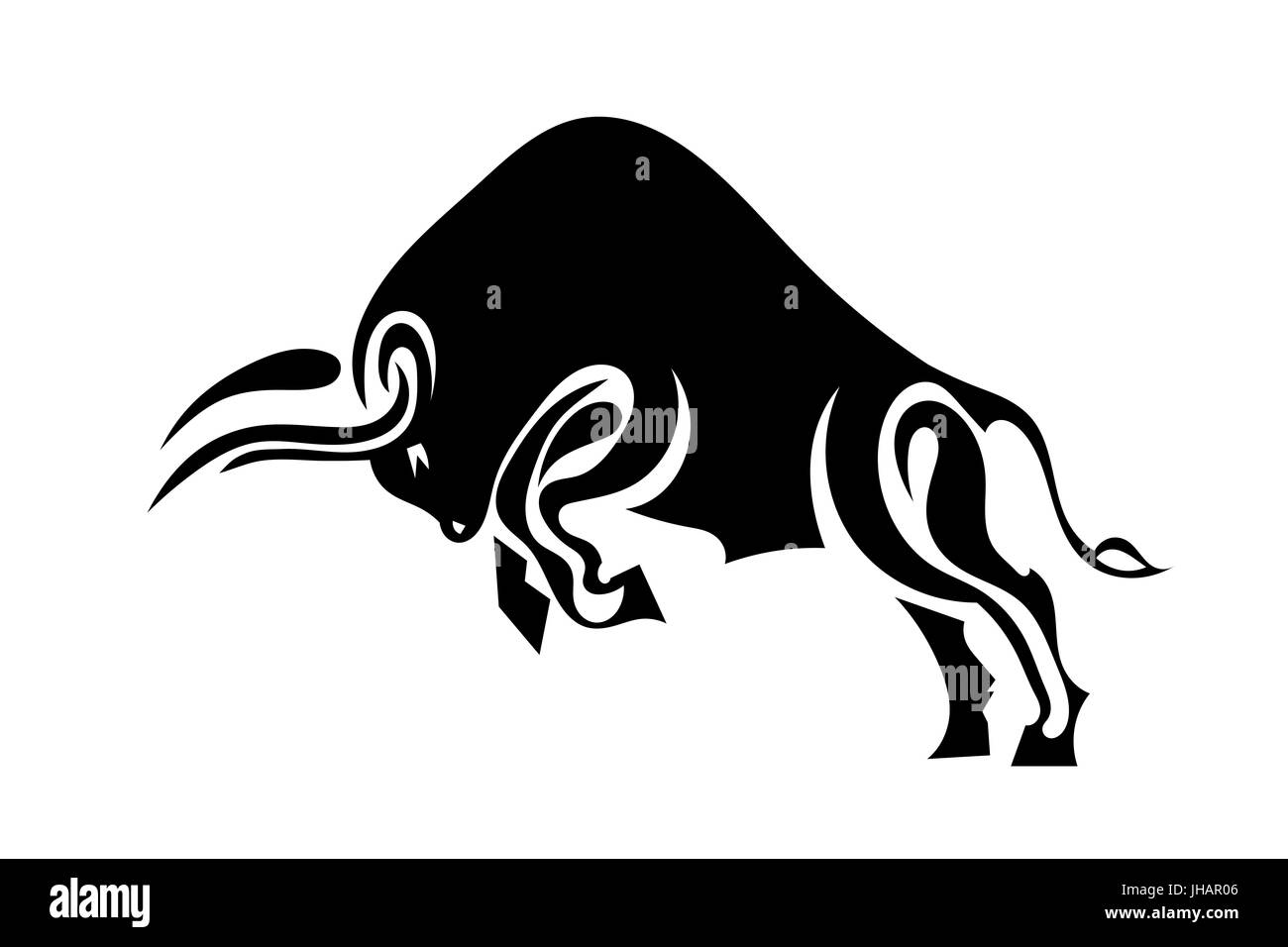 Profil de Bull debout sur ses pattes arrière. Vector illustration. Banque D'Images