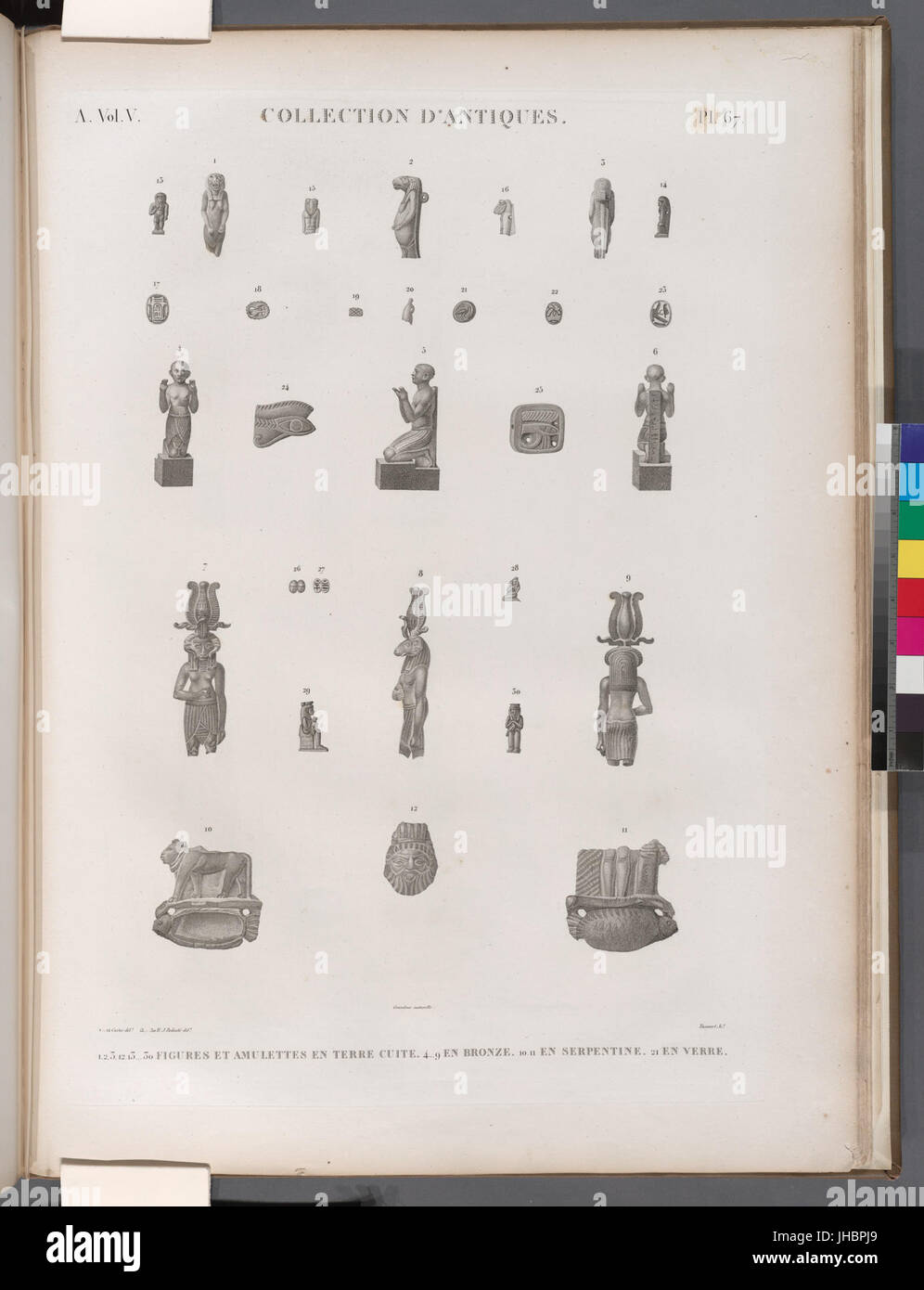 Collection d'antiquités. 1-3.12.13-30. Figures et amulettes en terre cuite ; 4-9. en bronze ; 10.11. en serpentine ; 21. en verre (NYPL)14212718-1268235 b Banque D'Images