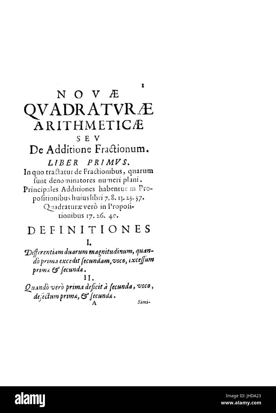 - Novae quadraturae arithmeticae Mengoli, seu De additione fractionum, 1650 - 854958 Banque D'Images