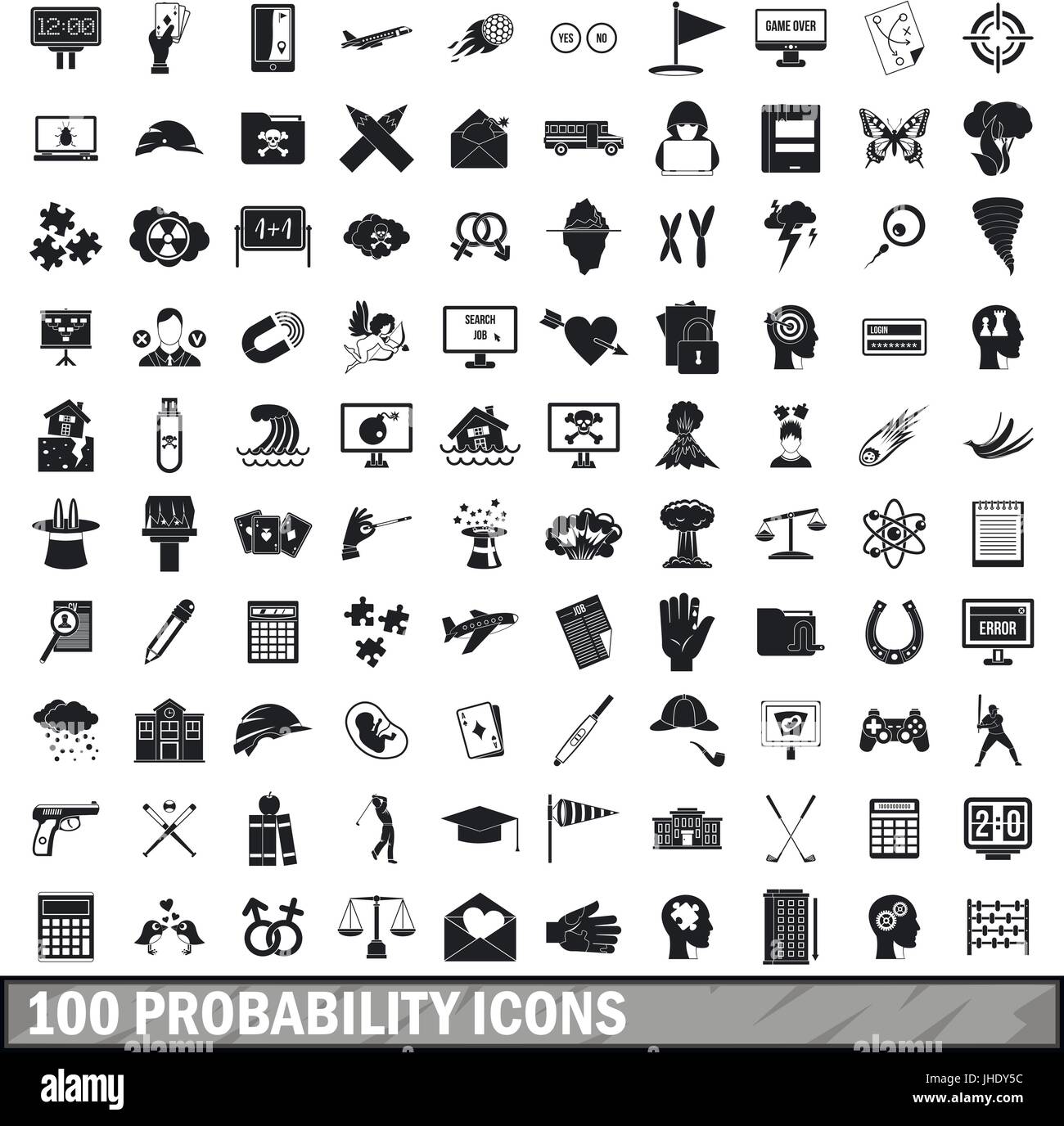 100 icônes de probabilité définie, le style simple Illustration de Vecteur