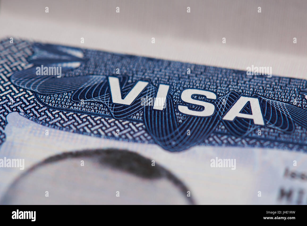United State tampon de visa Passeport page en macro Banque D'Images