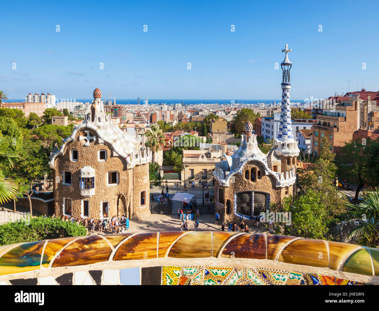 Catalunya de Barcelone Parc Güell Parc Güell de Barcelone Barcelone porters lodge casa del guarda touristes Barcelone Espagne eu Europe Catalogne Banque D'Images