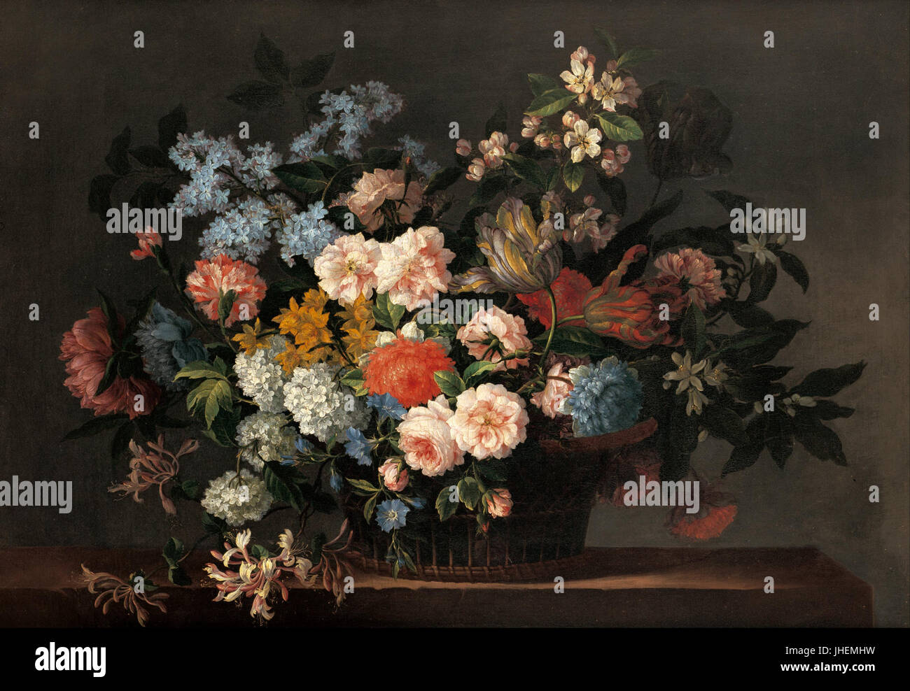 Jean-Baptiste Monnoyer - Nature morte au panier de fleurs - Banque D'Images