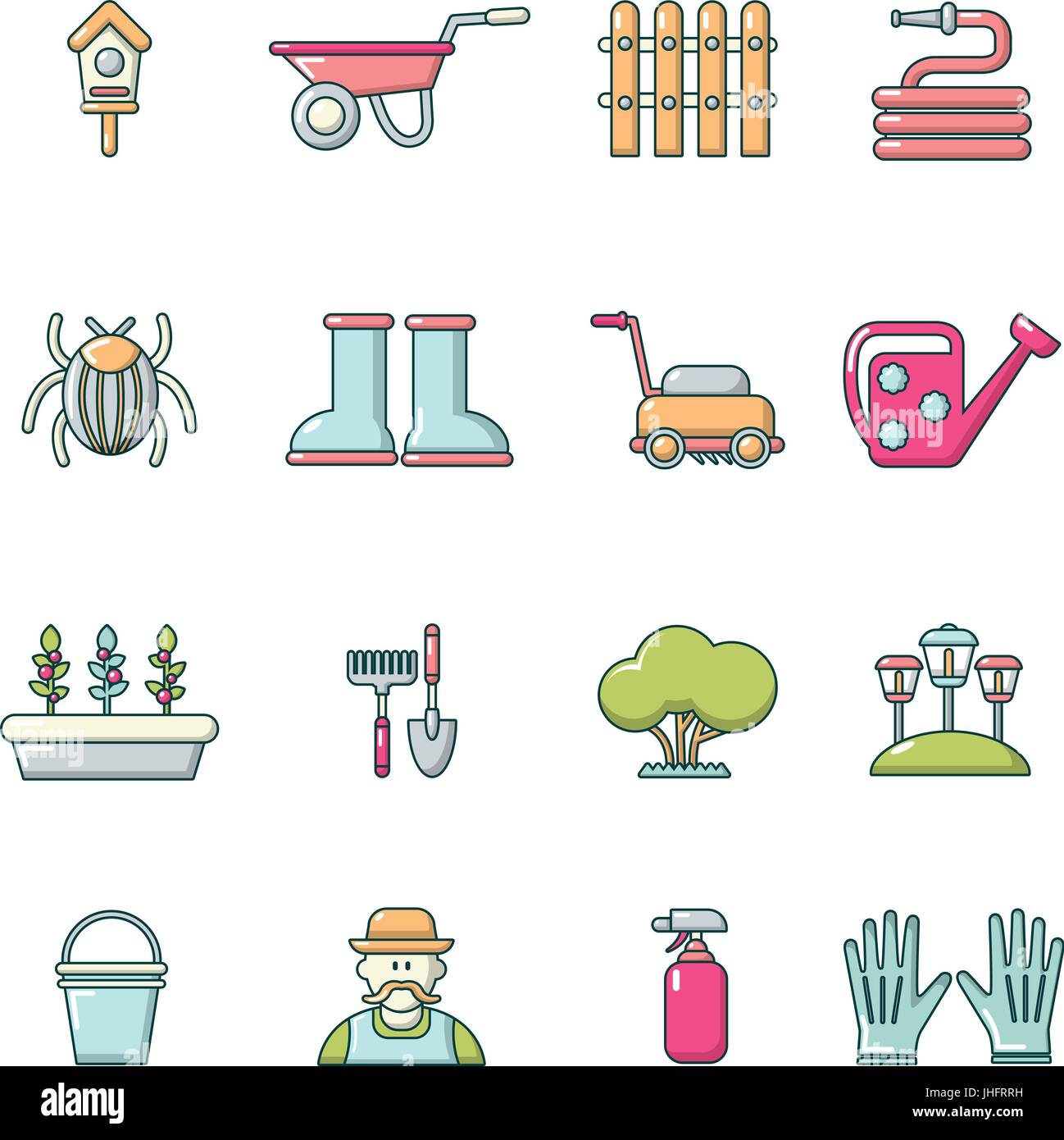 Icons set jardinier, cartoon style Illustration de Vecteur