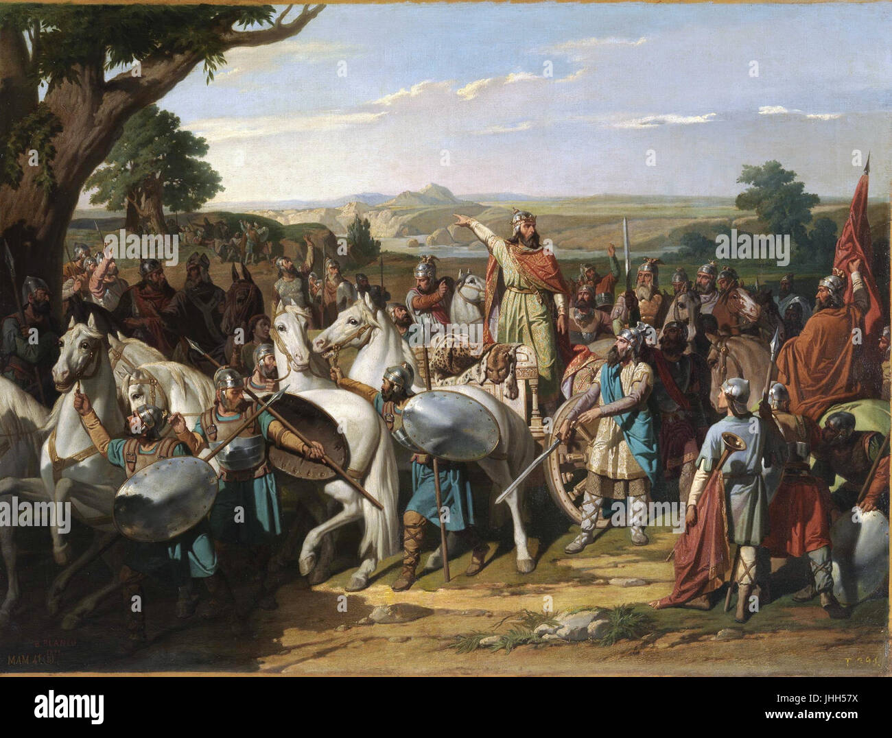 El Rey Don Rodrigo une arengando tropas en sus la batalla de Guadalete (Museo del Prado) Banque D'Images