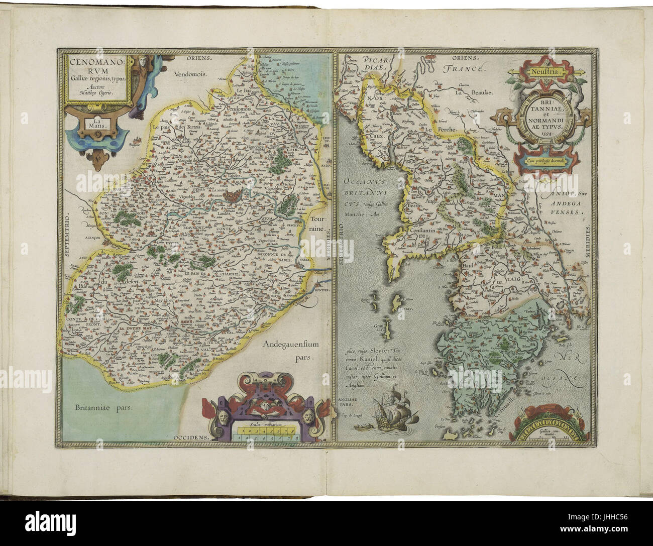 Des cartes de la société le Maine (province de France) et de la Bretagne et de la Normandie par Abraham Ortelius Banque D'Images