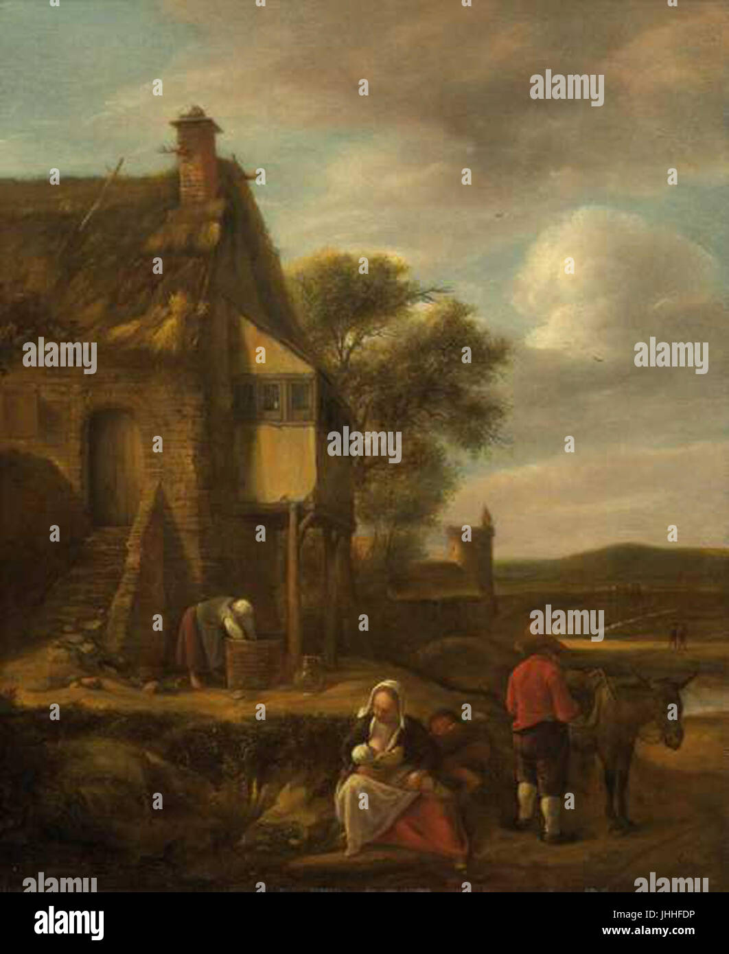 Jan Steen - paysage avec figures avant d'une maison Banque D'Images