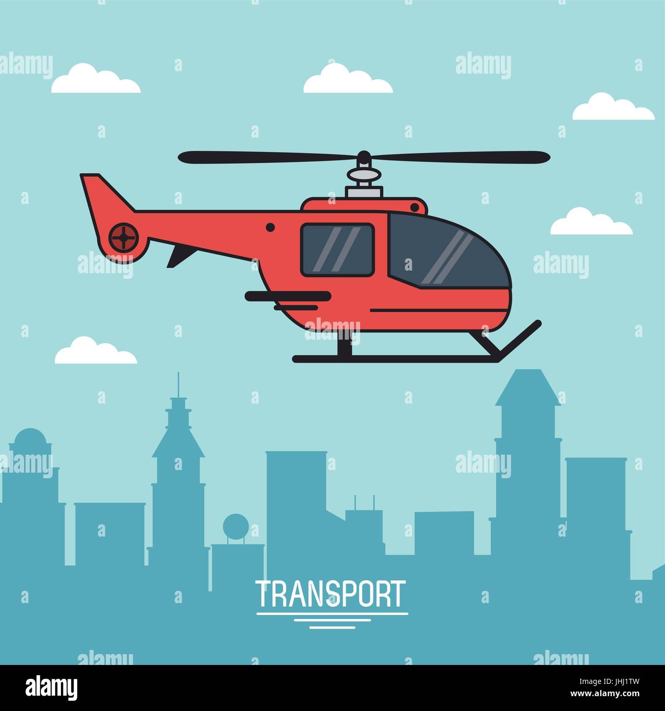 Affiche en couleurs du transport aérien avec l'hélicoptère en vol Illustration de Vecteur