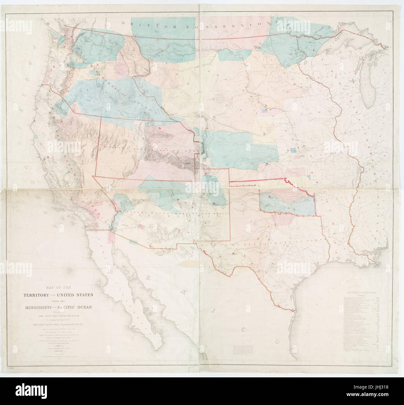 Carte du territoire des États-Unis du Mississippi à l'océan Pacifique - commandé par le député. Jeff'n Davis, Secrétaire de la guerre, d'accompagner les rapports de l'exploration d'un15898779-1260188 b (NYPL) Banque D'Images