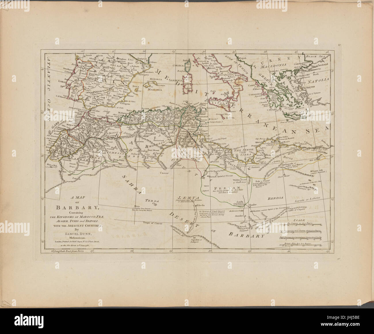 Une carte de la barbarie, contenant les royaumes de Maroc, Fès, Alger, Tunis et Tripoli, avec les pays limitrophes (NYPL)13919861-5207431 b Banque D'Images