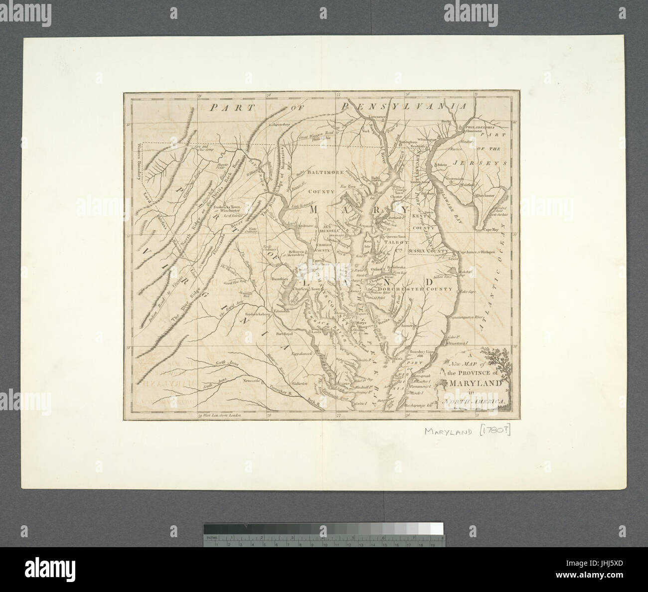Une nouvelle carte de la province du Maryland en Amérique du Nord (NYPL)14948196-1253193 b Banque D'Images
