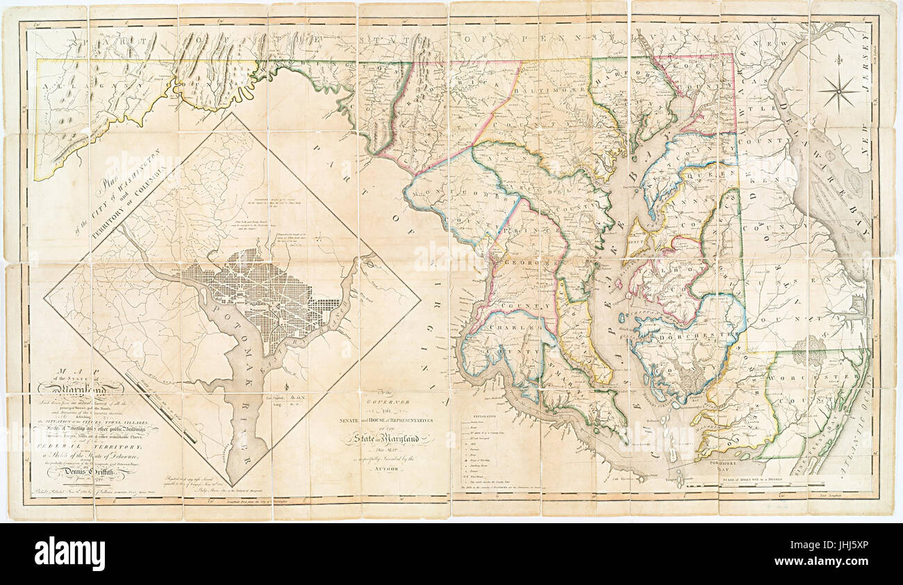 Carte de l'Etat du Maryland - établies à partir d'une enquête réelle de toutes les principales eaux, la voie publique, et les divisions des comtés s'y trouvant - décrivant la situation des villes, (NYPL b14946024-433933) Banque D'Images