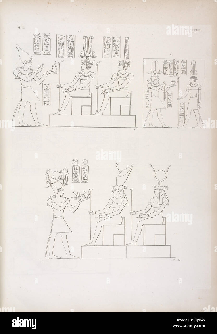 Figg. 1, 2. Augusto fa offerte varie d'une forme di Horus e di Osiride. Fig.3. Marco Ottone offre un Neith ed Iside (NYPL b14291206-425550) Banque D'Images
