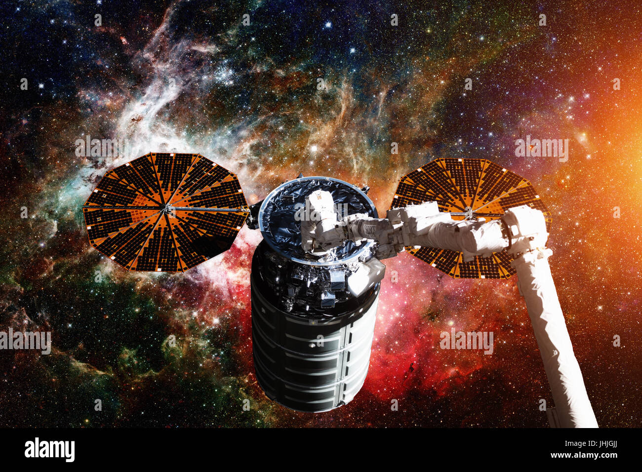 Vaisseaux Cargo - Le véhicule de transfert automatique sur galaxie spirale. Éléments de cette image fournie par la NASA. Banque D'Images