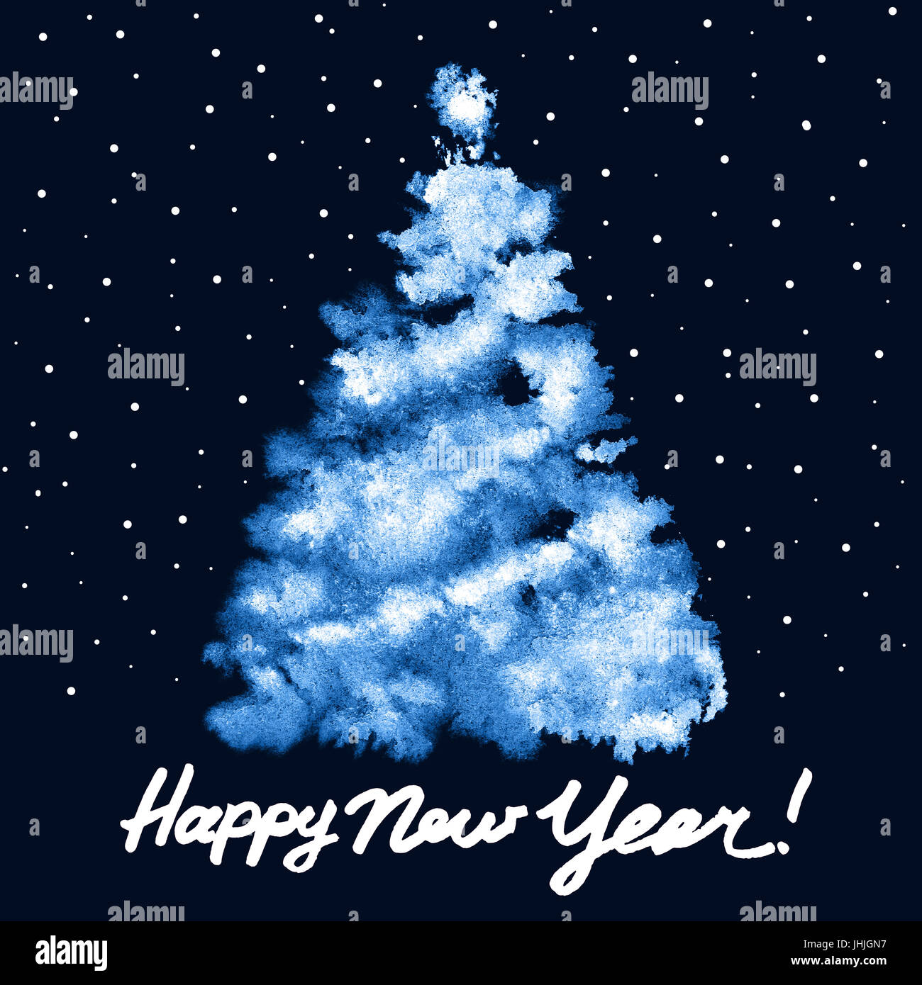Bonne Année ! - Blue Christmas Tree with snow - illustration raster Banque D'Images