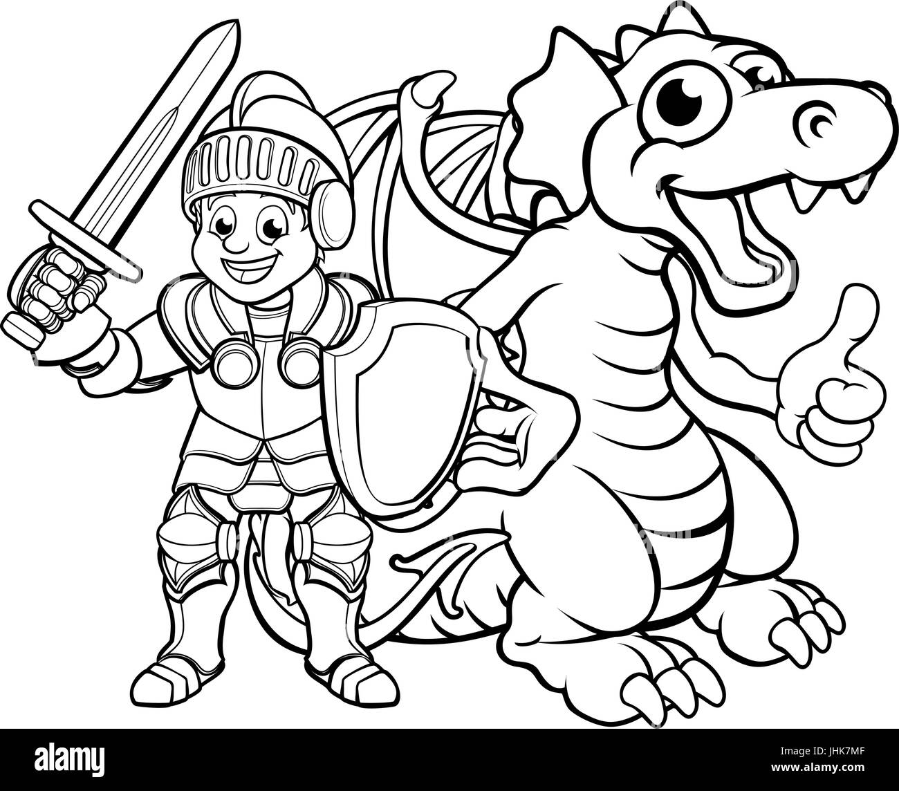 Chevalier et Dragon Cartoon Illustration de Vecteur