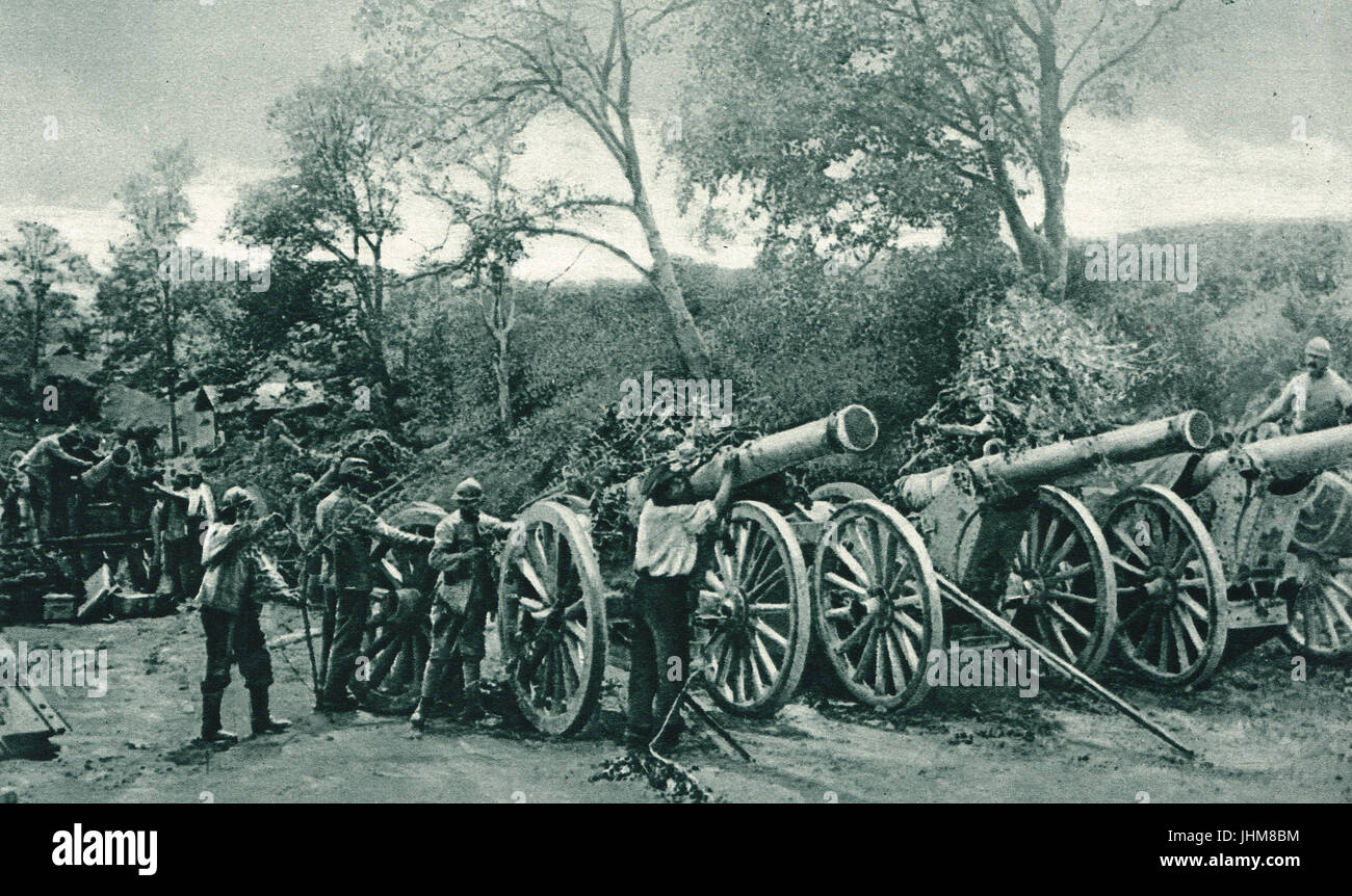 Les artilleurs français canons lourds camouflages Banque D'Images