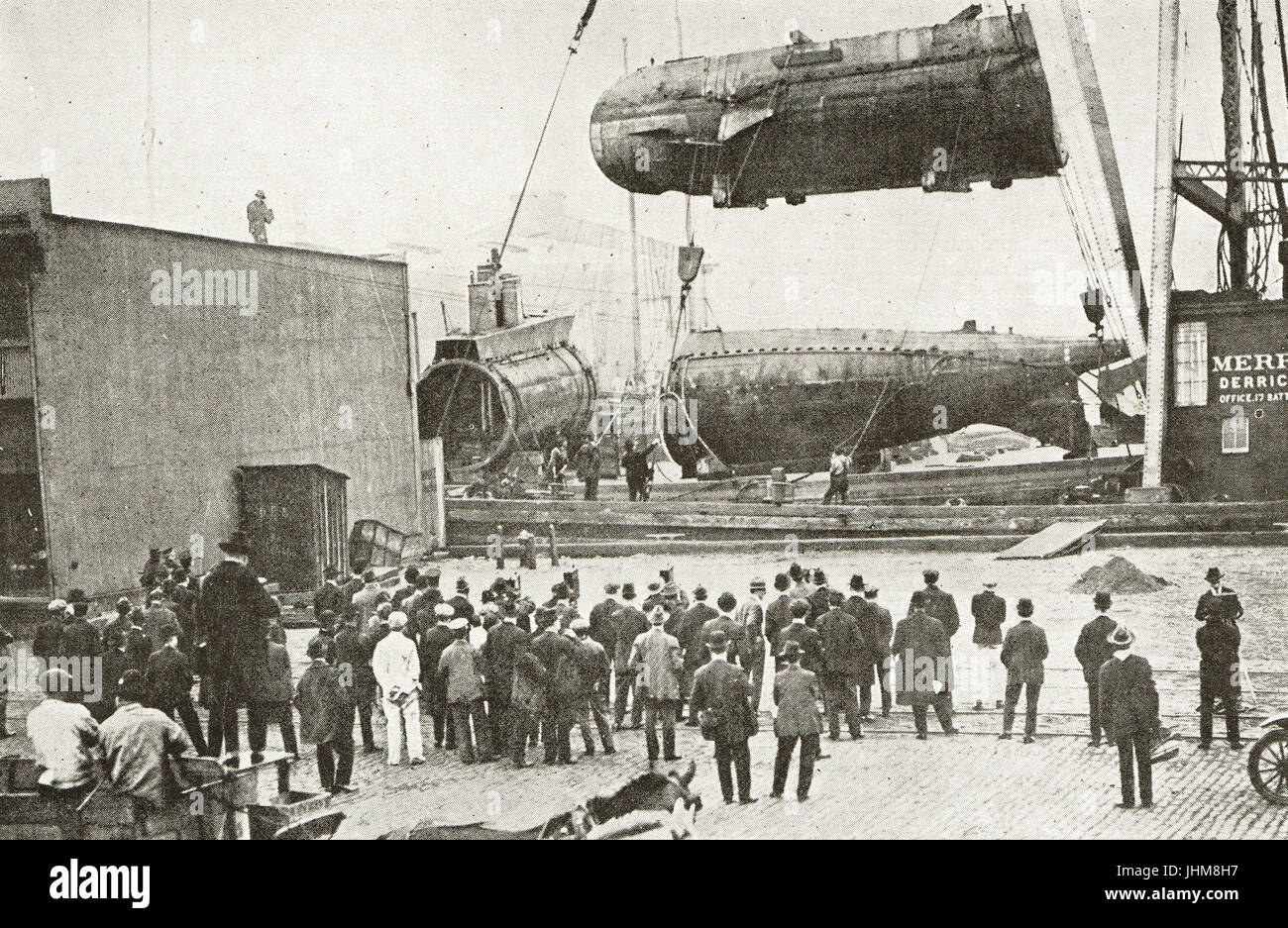 Le déchargement du bateau capturé u, UC5, New York Banque D'Images