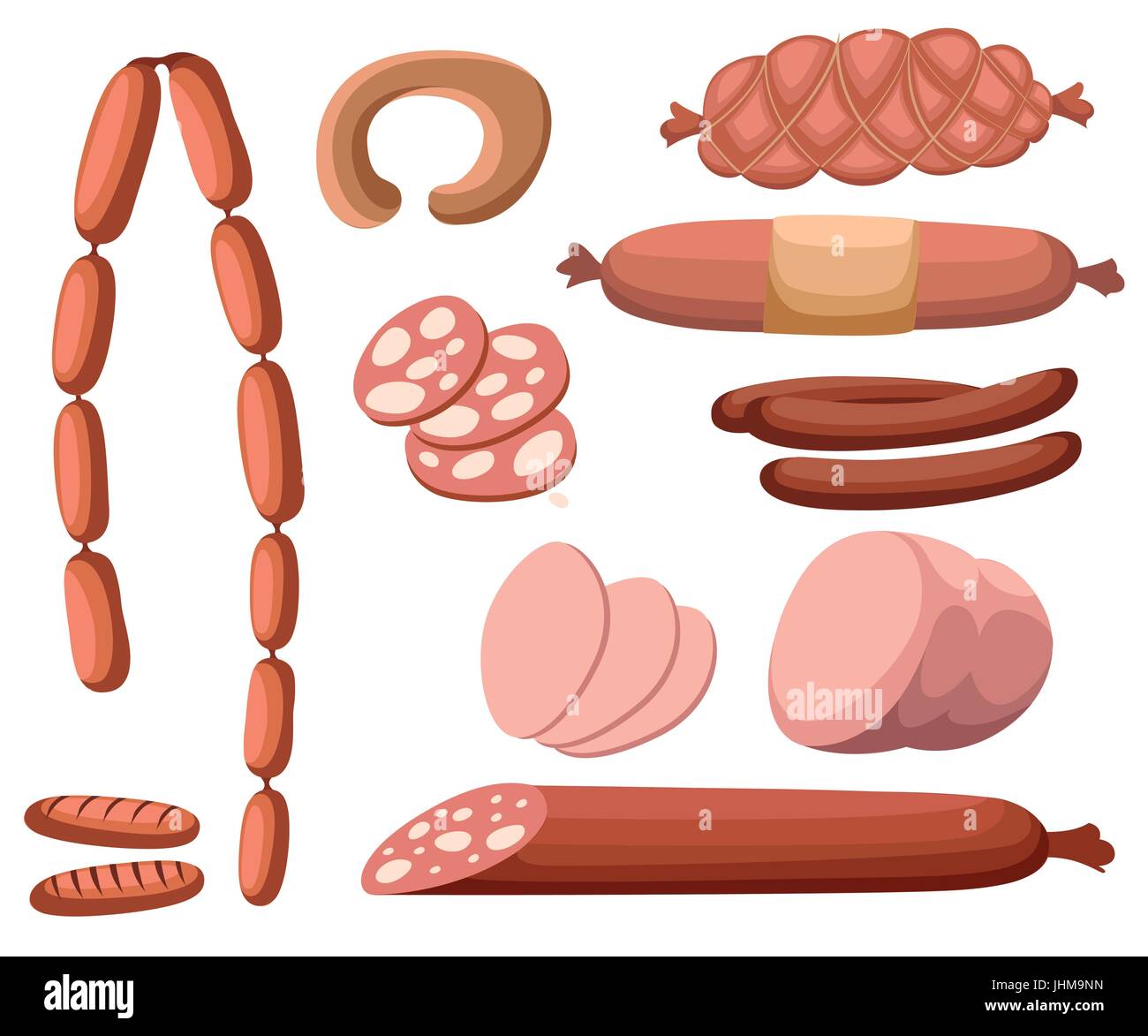 Ensemble de viande et charcuterie viandes fraîches ou préparées. Le boeuf, le porc, le lard salé et de Bologne et de salami saucisses. Style moderne télévision illustra vecteur réaliste Illustration de Vecteur