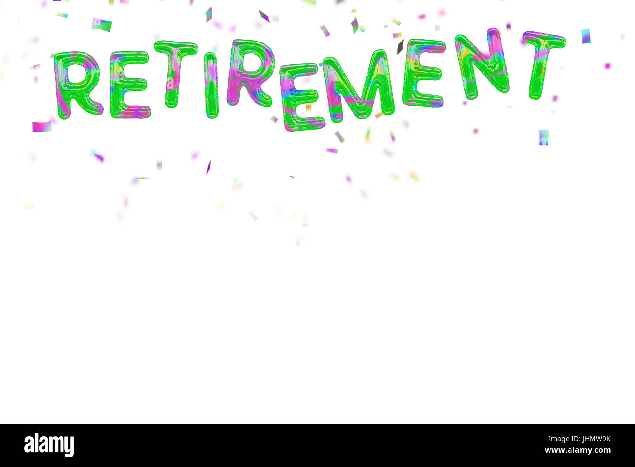 Heureuse retraite. Style aluminium ballons. Multicolore de confettis. Banque D'Images