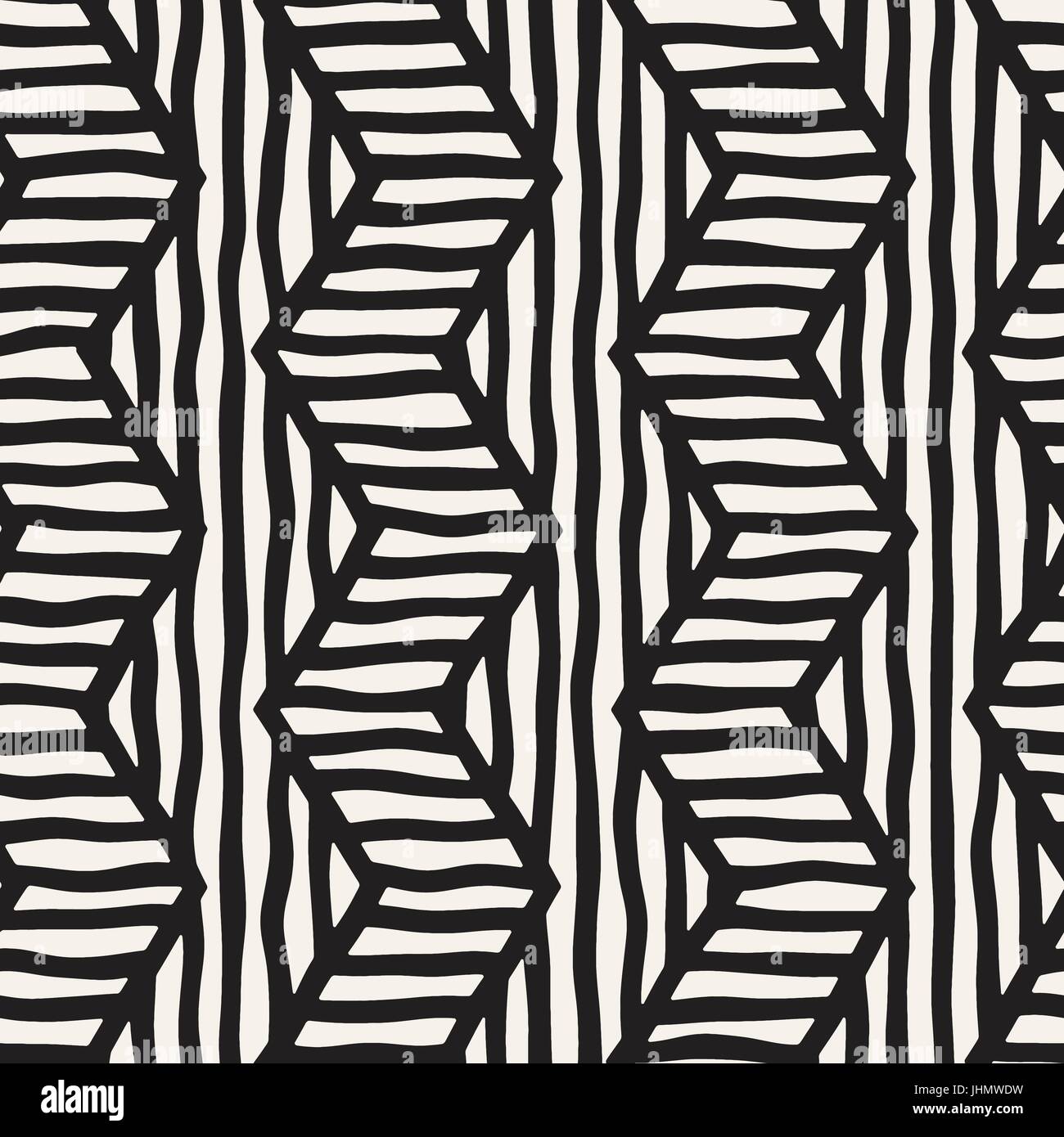 Seamless Vector pattern dessiné à la main. Bande en zigzag et lignes rugueuses. Design Tribal arrière-plan. Noir et blanc ethnique doodle la texture. Illustration de Vecteur