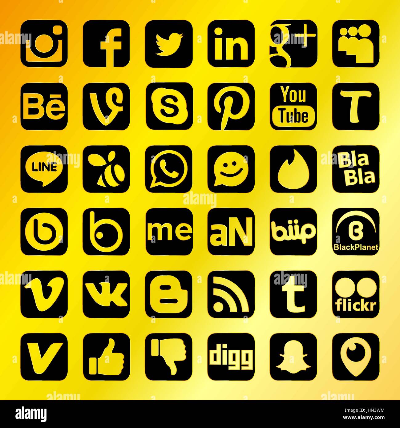 Les icônes de réseau social noir avec fond doré Illustration de Vecteur