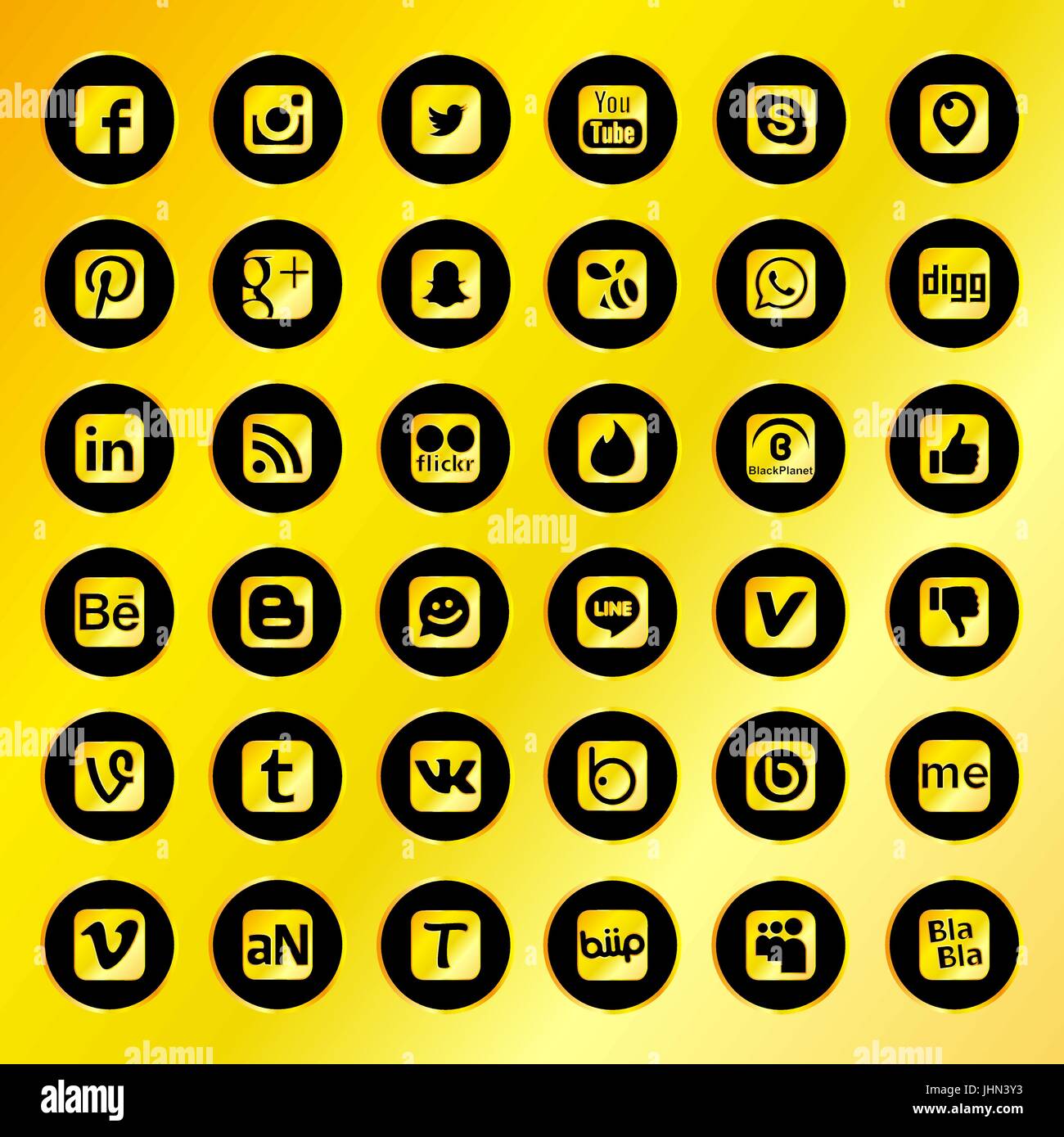 Les icônes de réseau social noir avec fond doré Illustration de Vecteur