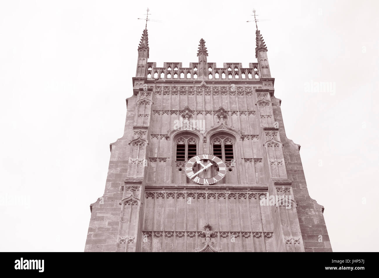 Clocher Evesham, Worcestershire, Angleterre, RU en noir et blanc, Sépia Banque D'Images