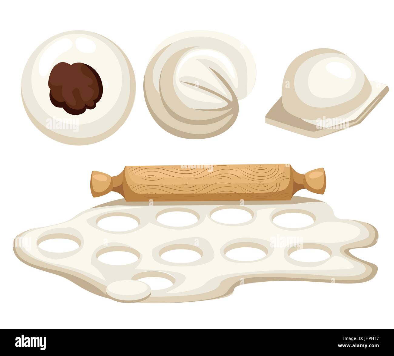 Vareniki. Pelmeni. Des boulettes de viande. L'alimentation. Aneth, persil, poivre noir, le laurier. La cuisson. Des plats nationaux. Le dîner. Les produits de la pâte et de la viande Vec Illustration de Vecteur