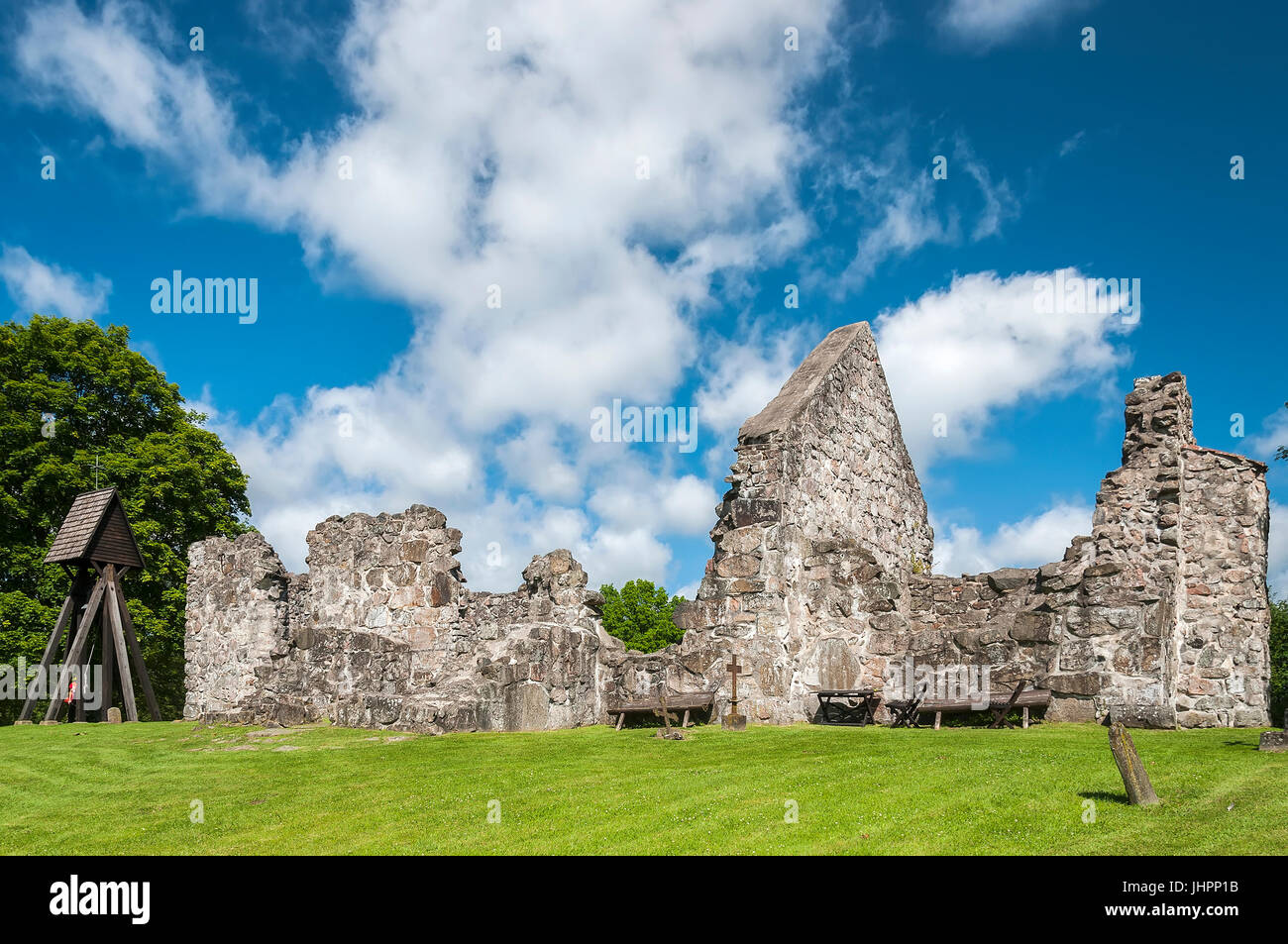 Les ruines de la première église de RYA. Il s'est terminé à la fin de 1100s. Il pourrait par construit par des moines de l'abbaye de Herrevad. Banque D'Images