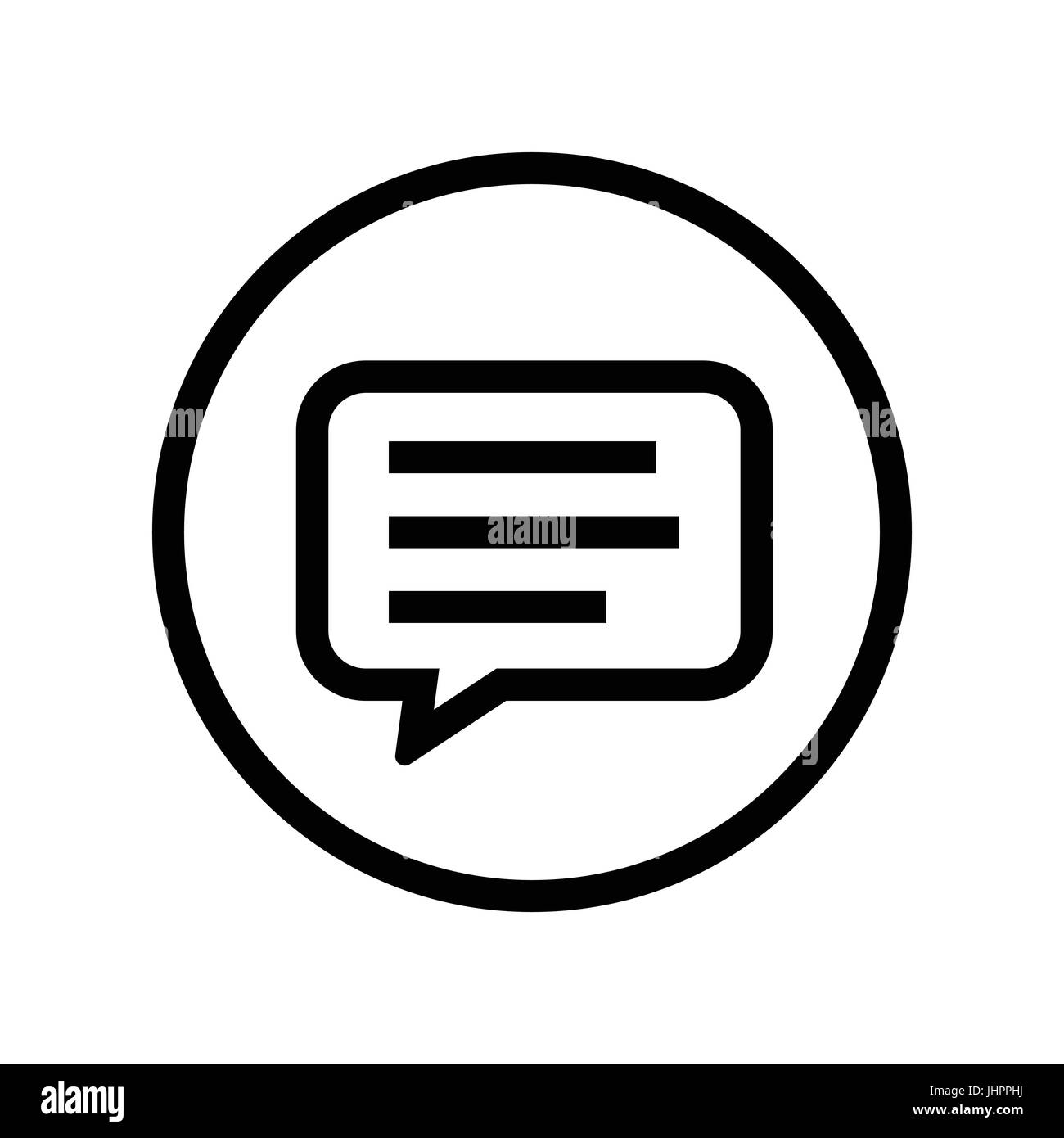 L'icône de chat bulle, symbole iconique dans un cercle, sur fond blanc. Vector design iconique. Illustration de Vecteur