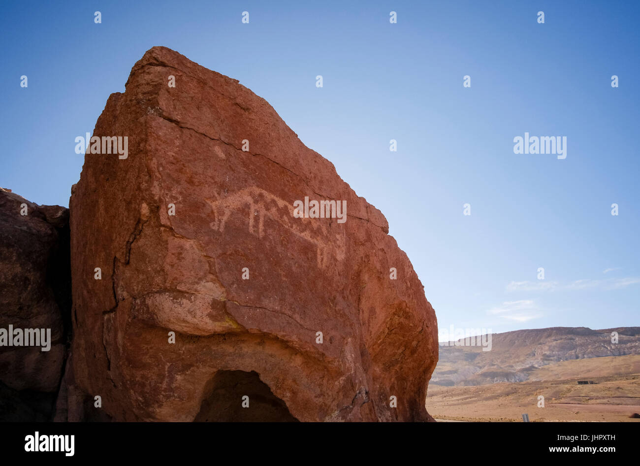D'anciens pétroglyphes sur les rochers à Yerbas Buenas au désert d'Atacama au Chili Banque D'Images