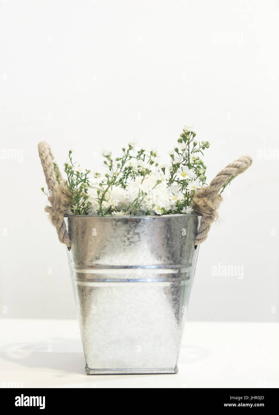 La série art de belle fleur dans le même ustensile ware sur fond blanc Banque D'Images