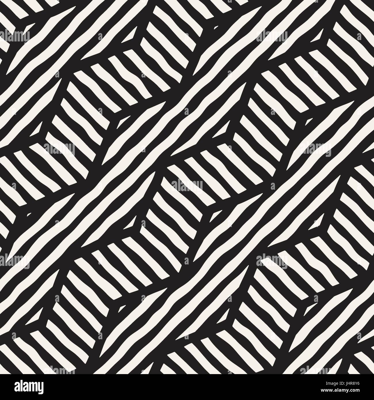 Seamless Vector pattern dessiné à la main. Bande en zigzag et lignes rugueuses. Design Tribal arrière-plan. Noir et blanc ethnique doodle la texture. Illustration de Vecteur