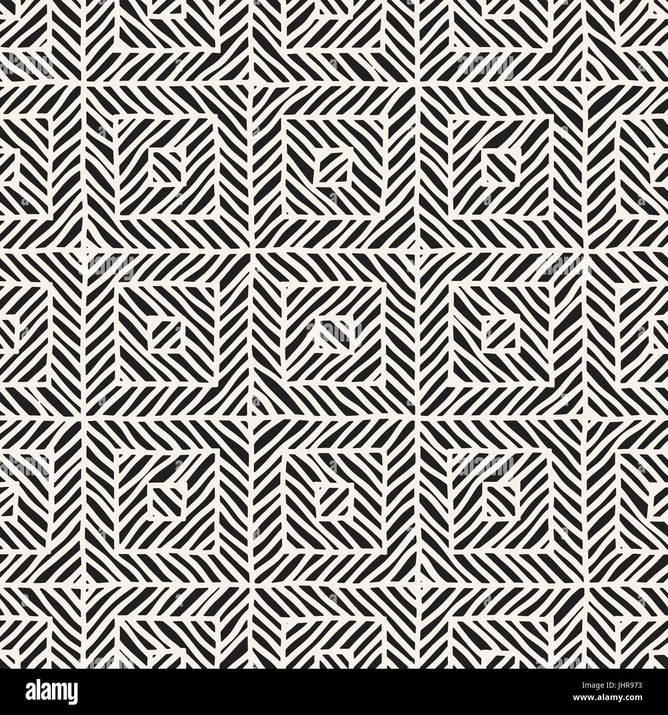 Seamless Vector pattern dessiné à la main. Bande en zigzag et lignes rugueuses. Design Tribal arrière-plan. Noir et blanc ethnique doodle la texture. Illustration de Vecteur