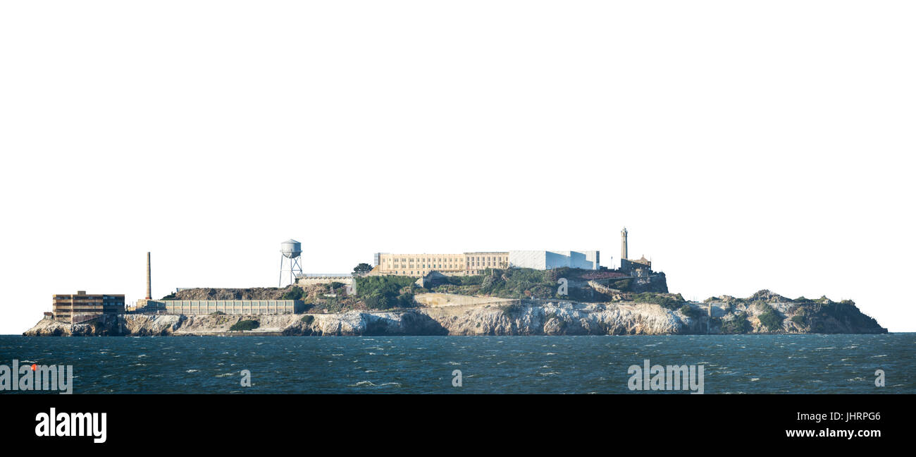 L'Île Alcatraz Prison isolée à San Francisco sur un fond blanc Banque D'Images