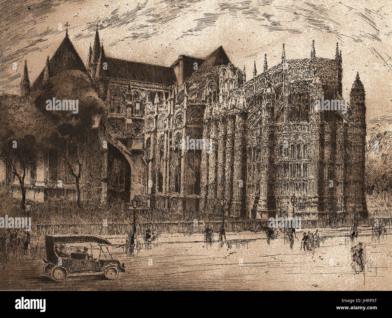 Une impression montrant l'abbaye de Westminster, Londres 1921 Banque D'Images