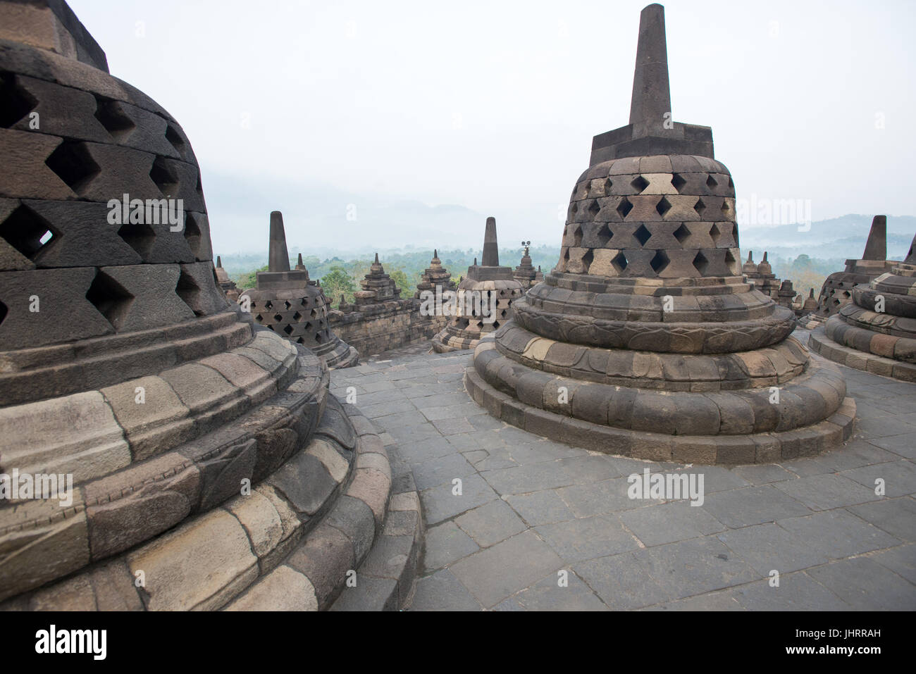 L'Immortalité de la mer terrasse du temple de Borobudur Java Indonésie. Banque D'Images