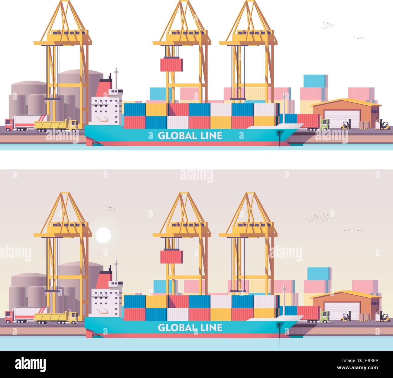 Faible vecteur 2d port de fret poly Illustration de Vecteur