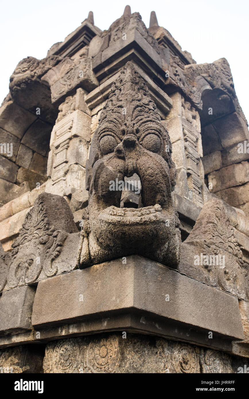 Vue panoramique d'un coin détail Temple de Borobudur Java Indonésie. Banque D'Images