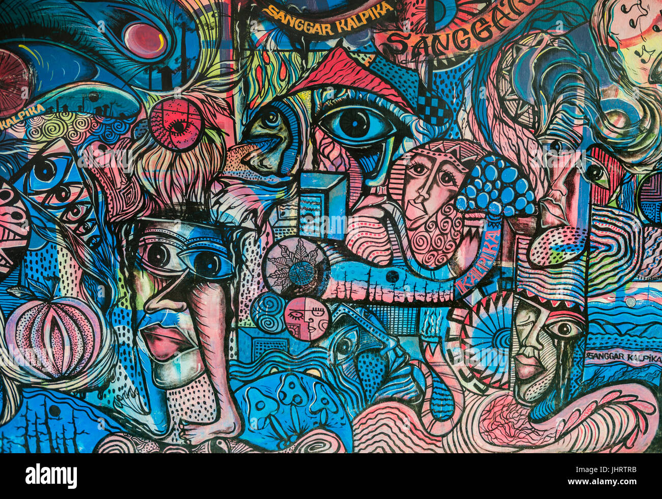 Graffiti sur un mur coloré, Yogyakarta, Java, Indonésie Banque D'Images