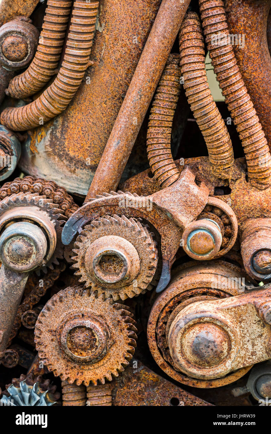 Vieille machine industrielle détails et roues dentées avec rust Banque D'Images