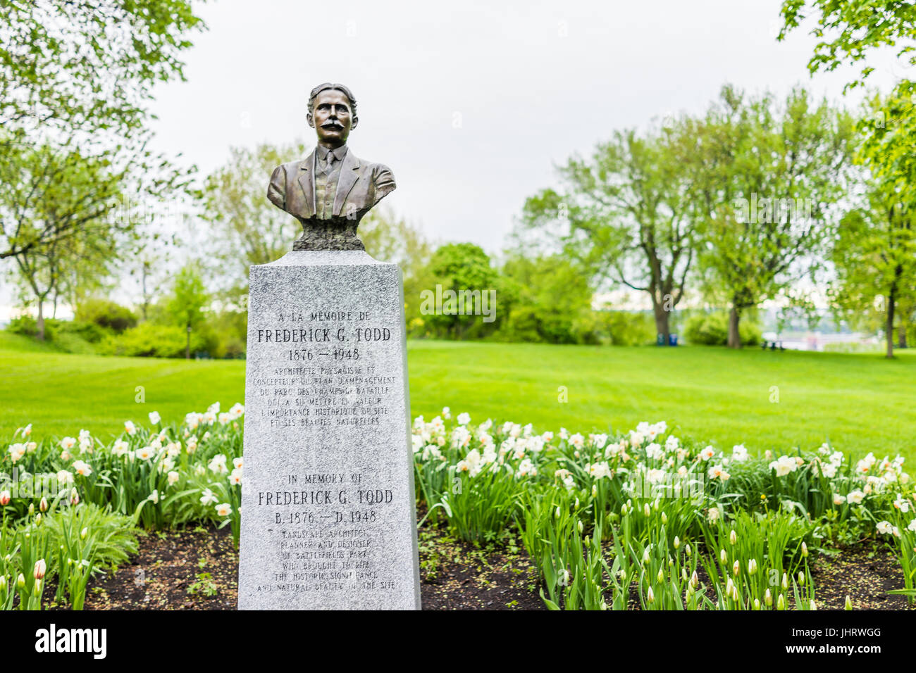 La ville de Québec, Canada - 30 mai 2017 : monument mémorial de Frederick G. Todd avec buste en plaines d'Abraham Banque D'Images