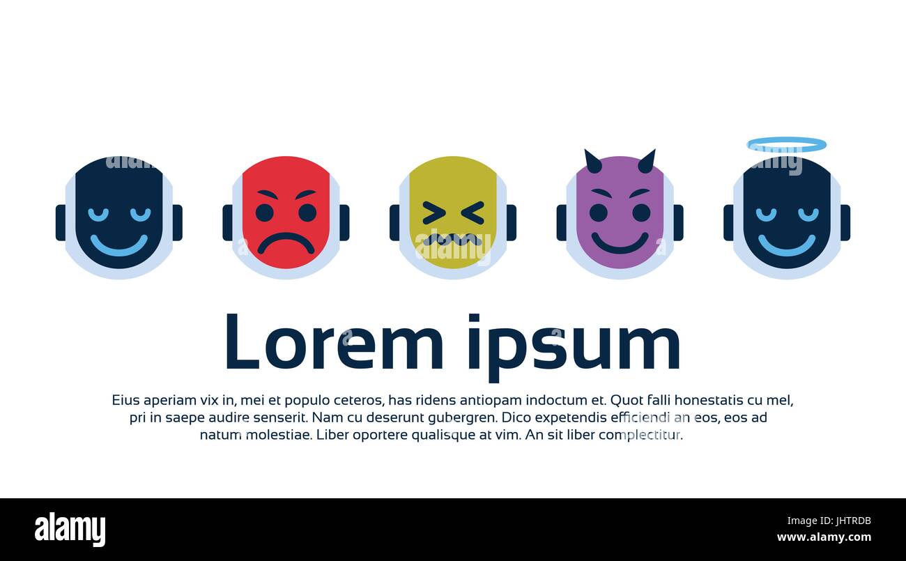 Face Robot Icons Set smiling faces différentes émotions Collection Robotic Emoji. Illustration de Vecteur