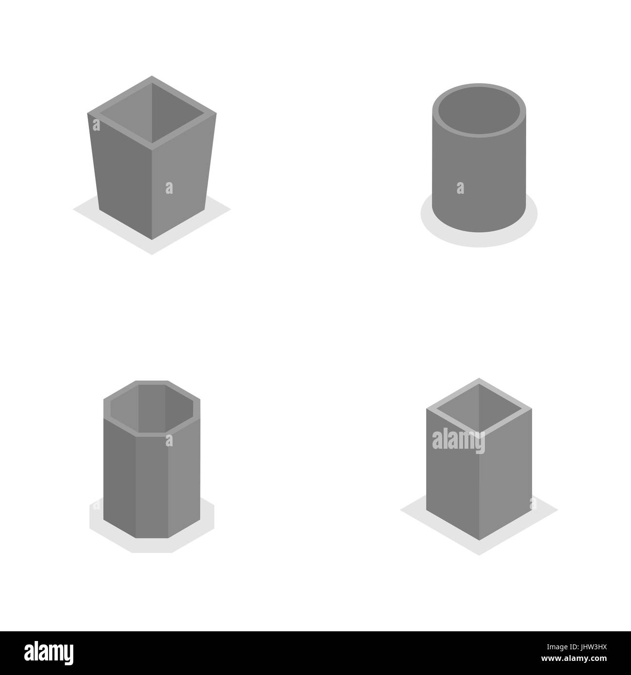 Ensemble d'urnes en béton pour les déchets de différentes formes, isolé sur fond blanc. Télévision 3D isométrique, style vector illustration. Illustration de Vecteur