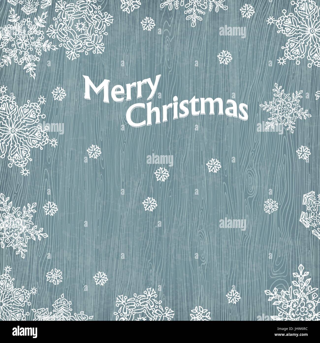 Voeux de Noël avec des flocons de neige sur la texture en bois. Illustration vectorielle, EPS10. Illustration de Vecteur
