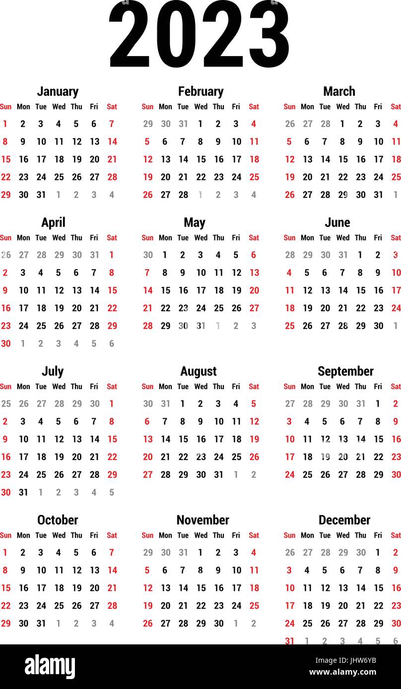 Calendrier 2023 Numerote Calendrier Pour 2023 Image Vectorielle Stock - Alamy