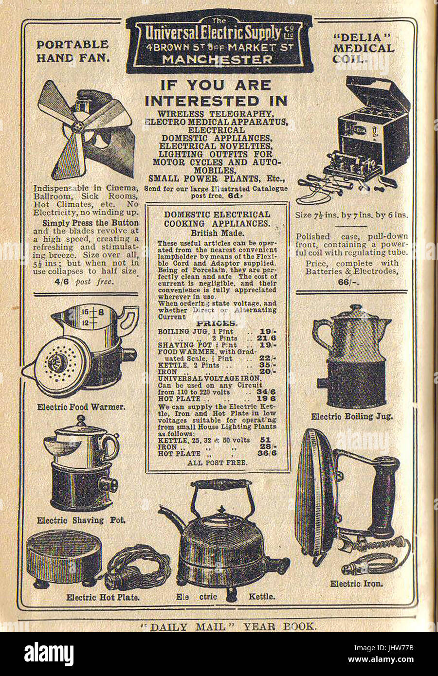 Publicité 1922 -Alimentation électrique universelle Manchester UK Banque D'Images