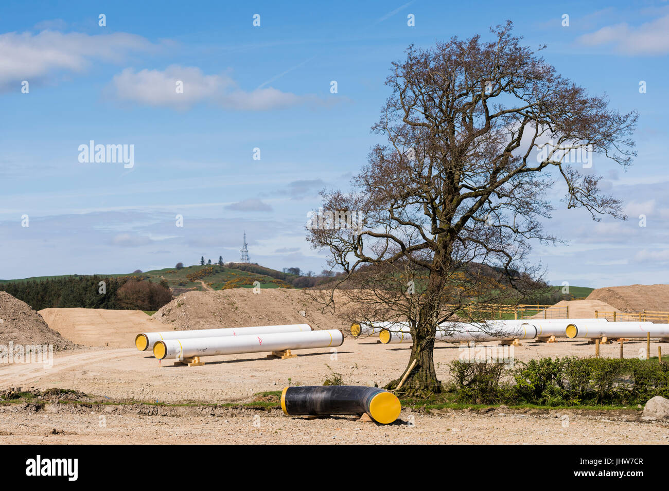 Dumfries, en Écosse, Royaume-Uni - 23 Avril 2017 : la construction d'un nouveau pipe-line de gaz naturel dans la région de Dumfries et Galloway, au sud-ouest de l'Écosse. Banque D'Images