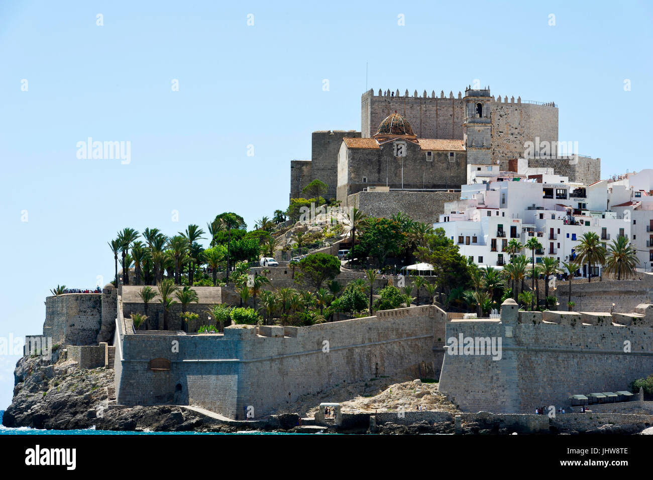 Vieille ville et plage, Peniscola, Castellón, Costa del Azahar, est de l'Espagne Banque D'Images